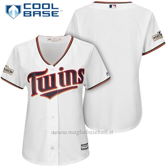 Maglia Baseball Donna Minnesota Twins 2017 Postseason Bianco Cool Base